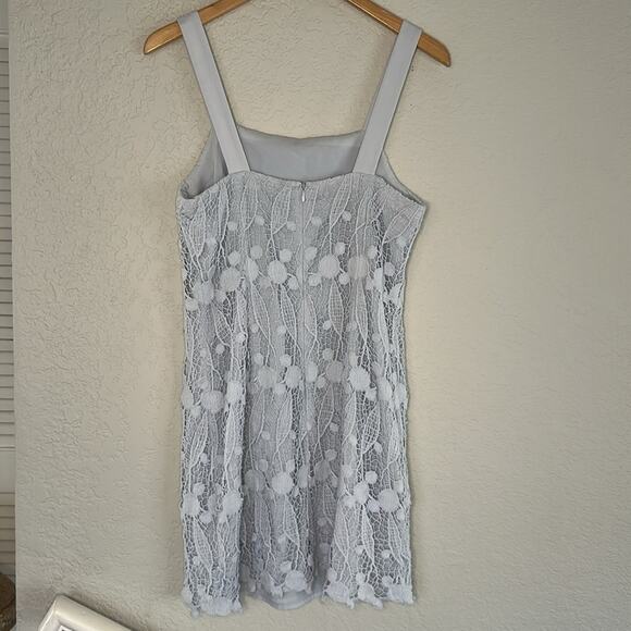 Club Monaco Baby Blue Crochet Lace Mini Dress Resortwear Vacation Boho Coquette - Picture 6 of 7